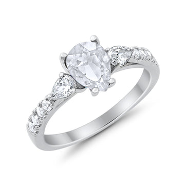 Teardrop Pear Engagement Bridal Ring Round Simulated Cubic Zirconia 925 Sterling Silver